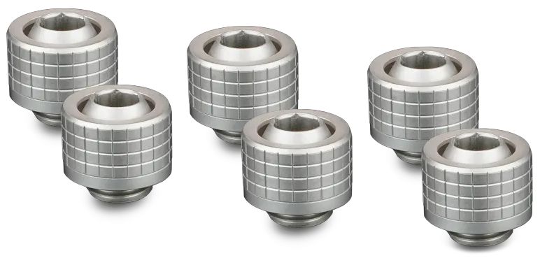 Thermal Grizzly DeltaMate ST13 Matt Nickel Fitting EPDM O-ring and Knurled Compression Ring, 6-Pack