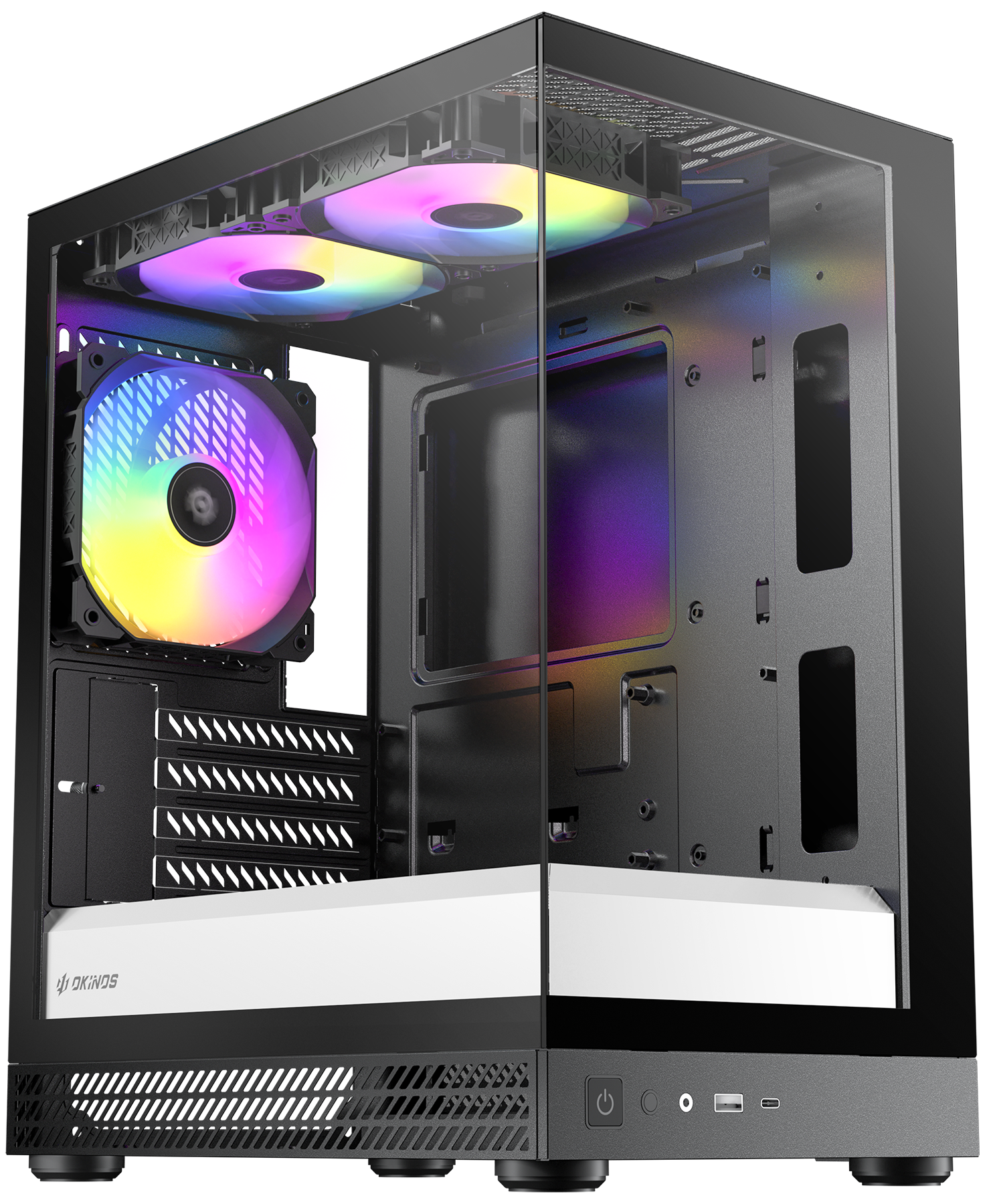 Okinos AQUA UNO Zebra Mini Tower Micro ATX Case, Tempered Glass Side Panels, NO PSU